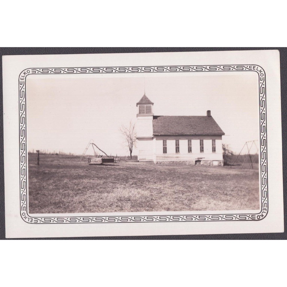 Vtg Snapshot c1930s One Room Schoolhouse Playground Elko Border Photo